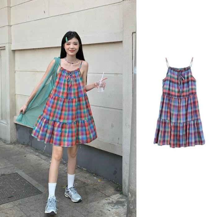Dopamine wears a plaid suspender dress for women s summer fungus edge splicing A-shaped skirt short skirt S
Dopamine wears a plaid suspender dress for women s summer fungus edge splicing A-shaped skirt short skirt S