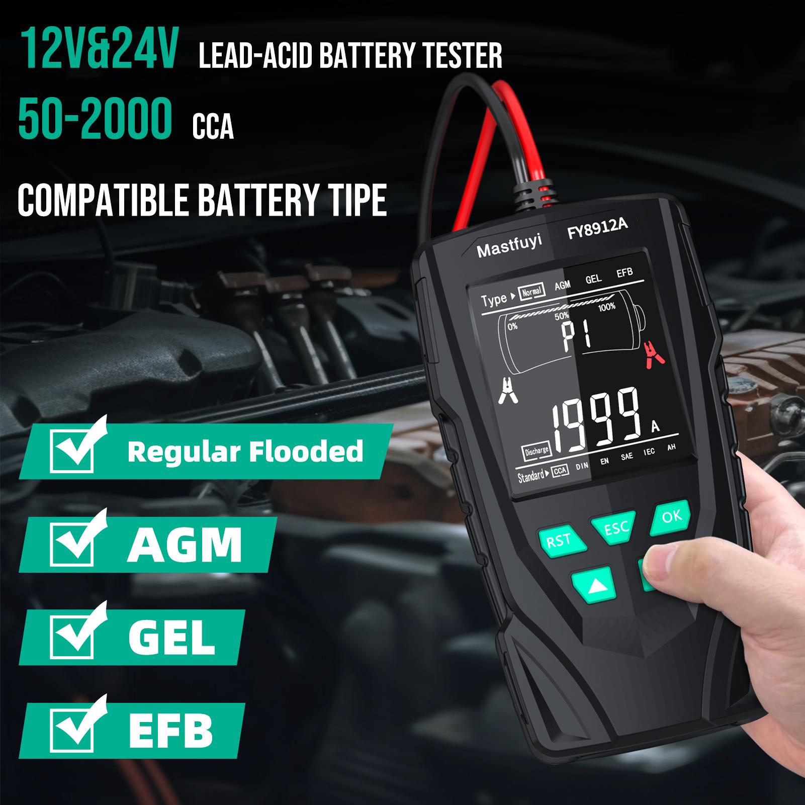 MASTFUYI FY8912A Car Battery Tester 12V 24V Car Motorcycle Truck Battery Monitoring, Battery Load, Battery Capacity Tester
MASTFUYI FY8912A Car Battery Tester 12V 24V Car Motorcycle Truck Battery Monitoring, Battery Load, Battery Capacity Tester
