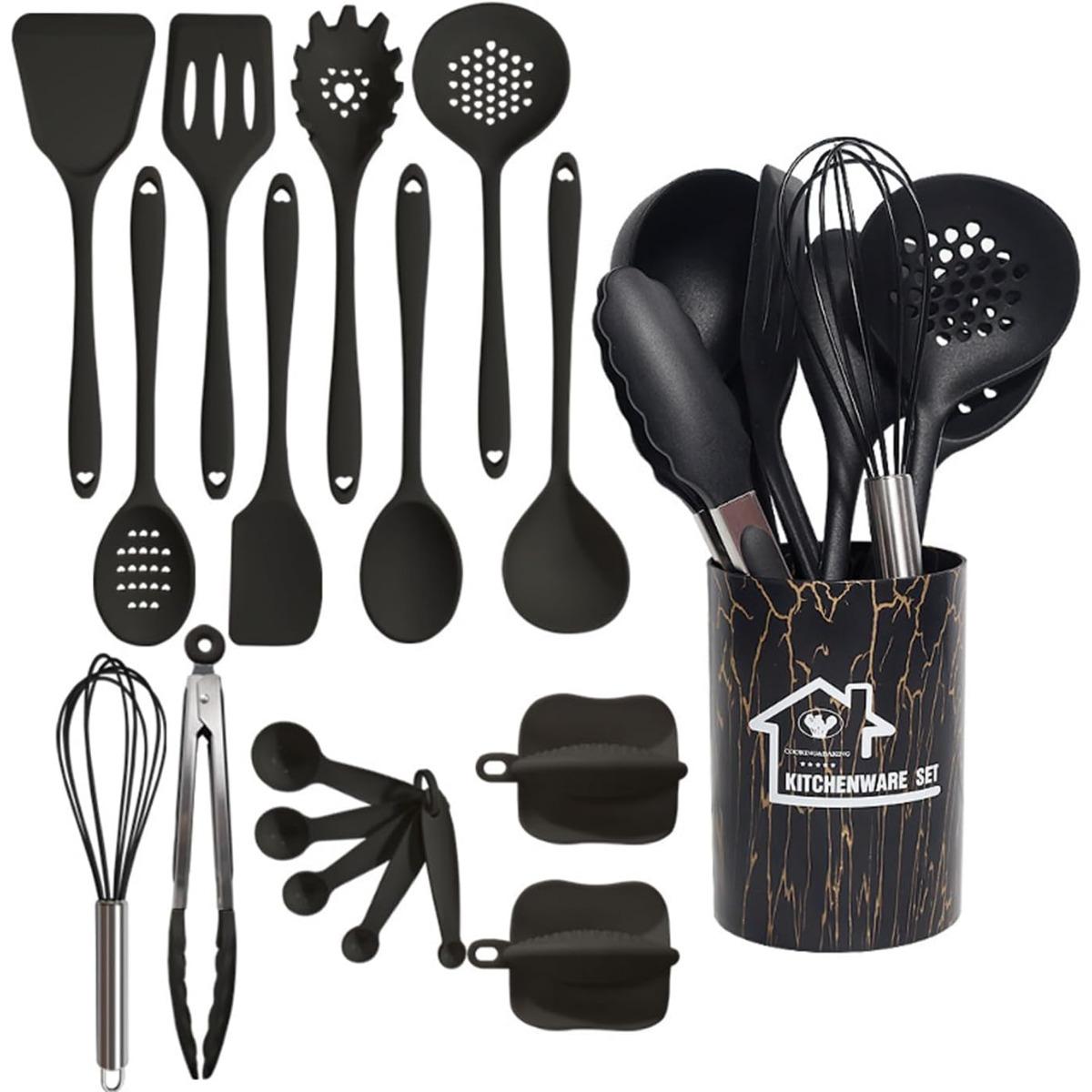 18pcs Silicone Kitchen Utensils Set with Holder Measuring Spoons Oven Mitts Nonstick Cooking Utensils Kitchen Gadgets чёрный
18pcs Silicone Kitchen Utensils Set with Holder Measuring Spoons Oven Mitts Nonstick Cooking Utensils Kitchen Gadgets чёрный