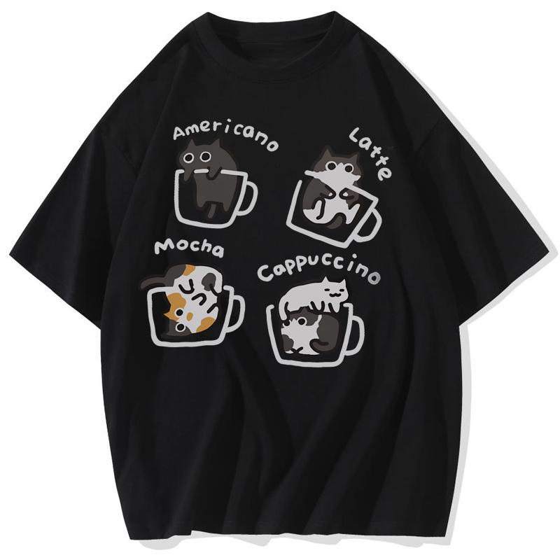 Cat Coffee Pure Cotton shirt Summer Loose Short Sleeved Tshirt Men Women Original Mocha Latte Cat Three Flowers Fun Cat Tees S
Cat Coffee Pure Cotton shirt Summer Loose Short Sleeved Tshirt Men Women Original Mocha Latte Cat Three Flowers Fun Cat Tees S