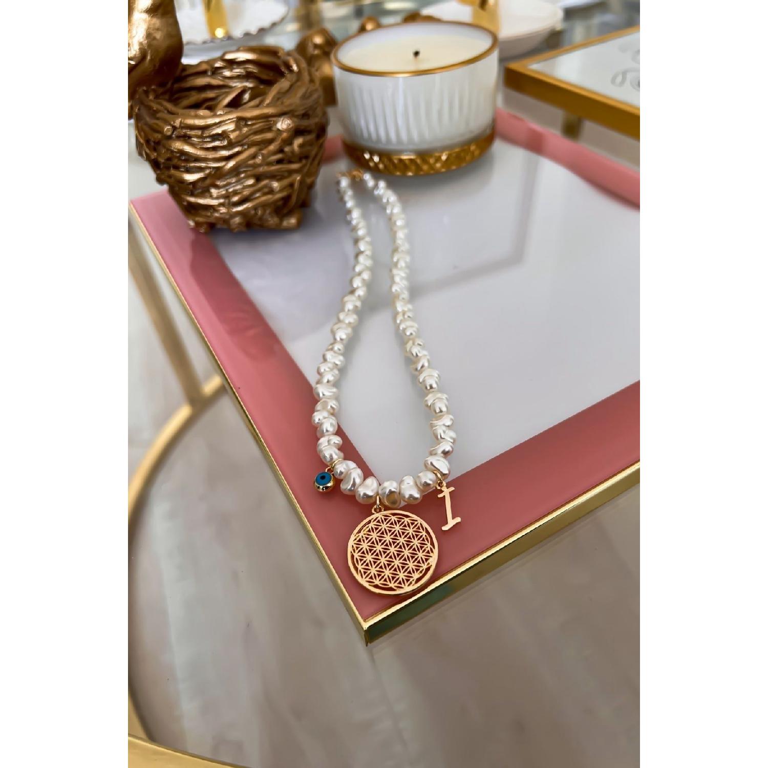 Personalized Pearl Row Flower Of Life Necklace With Letter I And Evil Eye Pendant 50 cm
Personalized Pearl Row Flower Of Life Necklace With Letter I And Evil Eye Pendant 50 cm