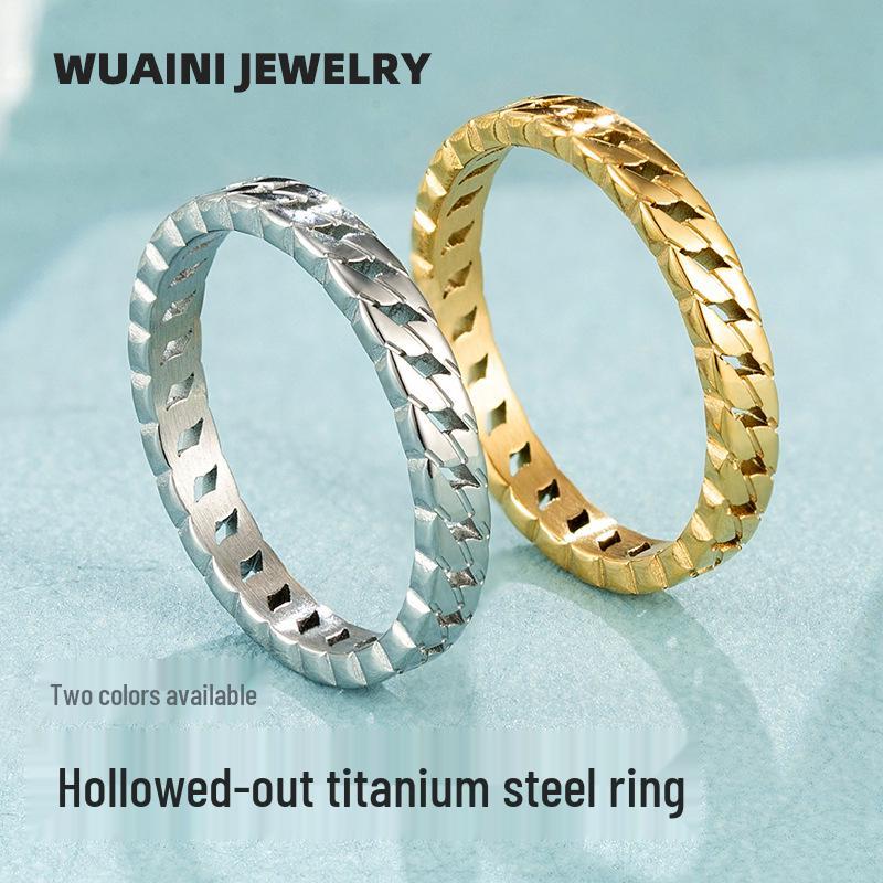European American Retro Chain Ring: Cool Hollow Titanium Steel 18k Style Women s Jewelry Size 6
European American Retro Chain Ring: Cool Hollow Titanium Steel 18k Style Women s Jewelry Size 6