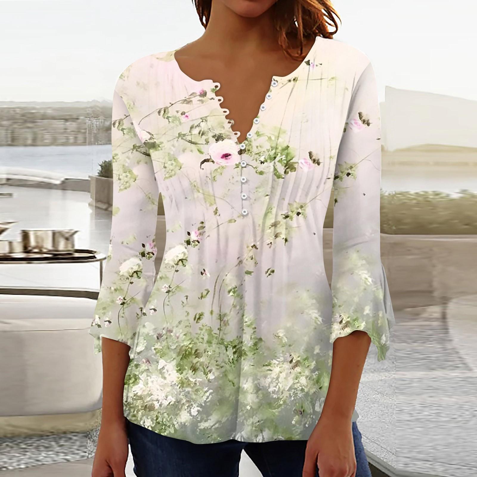 Рубашки на пуговицах для женщин, туника с цветочным принтом, летние топы, нарядные повседневные весенние блузки с рукавом 3/4 и v-образным вырезом XXXL
Рубашки на пуговицах для женщин, туника с цветочным принтом, летние топы, нарядные повседневные весенние блузки с рукавом 3/4 и v-образным вырезом XXXL