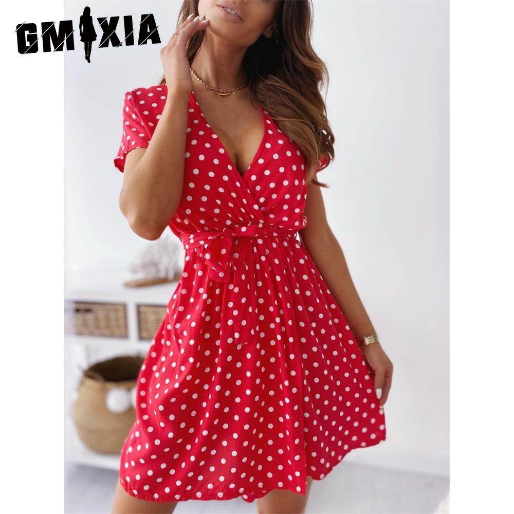 GMXIA Women Summer Fashion Short Sleeve V Neck Mini Dress Female Polka Dot Split Dresses Vestidos for Women Beach Party Boho Dress L червоний
GMXIA Women Summer Fashion Short Sleeve V Neck Mini Dress Female Polka Dot Split Dresses Vestidos for Women Beach Party Boho Dress L червоний