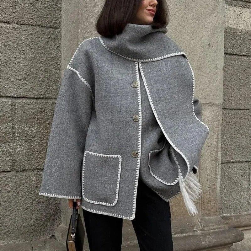 Fashion Winter Warm Streetwear Women Splice Cashmere Coat With Scarf Long Sleeve Thick Jacket Autumn Loose Elegant Coat 30063
Fashion Winter Warm Streetwear Women Splice Cashmere Coat With Scarf Long Sleeve Thick Jacket Autumn Loose Elegant Coat 30063