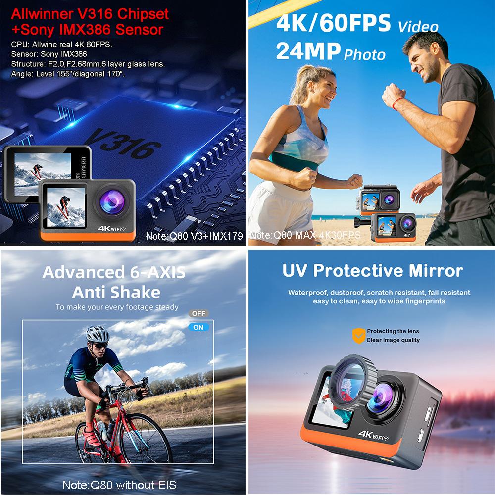 2 Touch IPS Dual Screen Action Camera 4K60FPS 24MP DVR Wi-Fi 170D EIS Optional Filter 1080P Webcam Sport Underwater 30M Camera Q80S-Bag
2 Touch IPS Dual Screen Action Camera 4K60FPS 24MP DVR Wi-Fi 170D EIS Optional Filter 1080P Webcam Sport Underwater 30M Camera Q80S-Bag