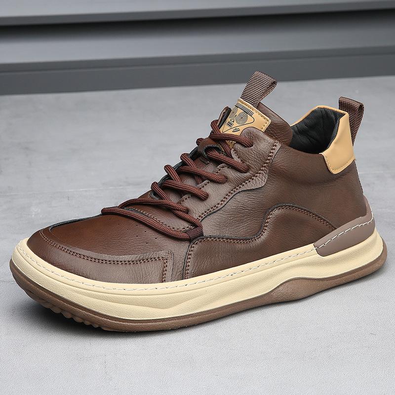 High-top men s shoes cowhide European station trend versatile brown retro leather velvet casual board shoes men s cotton shoes 38
High-top men s shoes cowhide European station trend versatile brown retro leather velvet casual board shoes men s cotton shoes 38