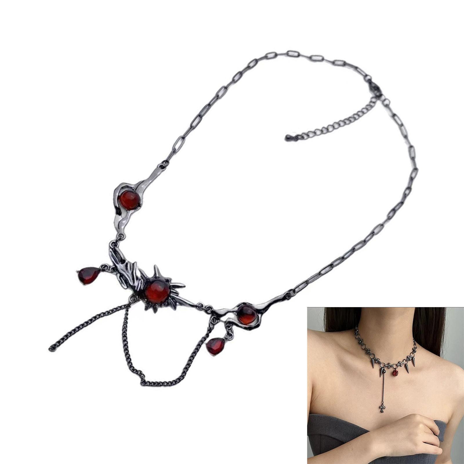 Gothic Style Dark Red Zircon Necklace with Black Tassels Trendy Collarbone Chain Unique Neckchain Fashion Jewelry
Gothic Style Dark Red Zircon Necklace with Black Tassels Trendy Collarbone Chain Unique Neckchain Fashion Jewelry