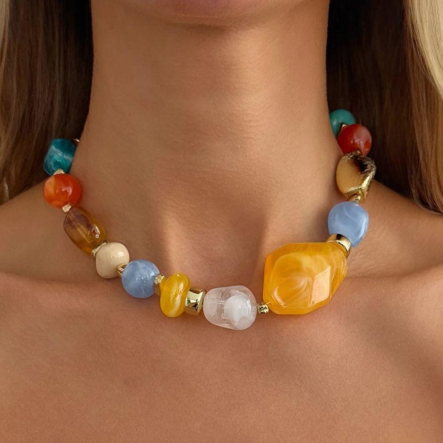 SHIXIN Bohemian Summer Colored Dopamine Resin Beaded Necklace for Women Trendy Clavicle Chain Wedding Party Jewelry on the Neck
SHIXIN Bohemian Summer Colored Dopamine Resin Beaded Necklace for Women Trendy Clavicle Chain Wedding Party Jewelry on the Neck
