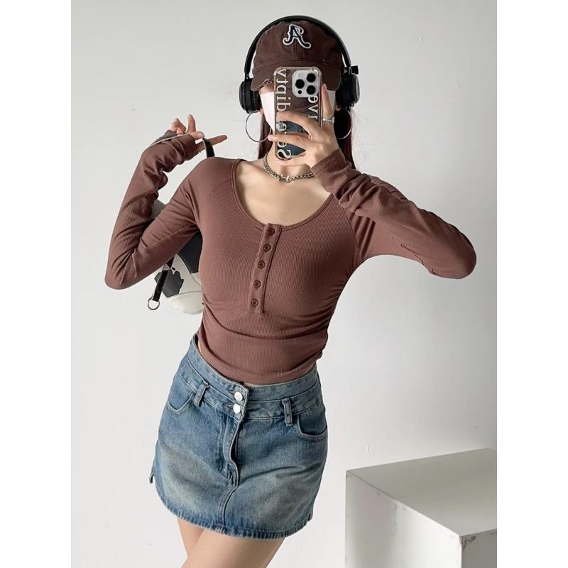 Autumn New Round Neck Single Breasted Slim Fit Navel Exposed Short Side Pleated Women s T-shirt Tops Wholesale L коричневий
Autumn New Round Neck Single Breasted Slim Fit Navel Exposed Short Side Pleated Women s T-shirt Tops Wholesale L коричневий