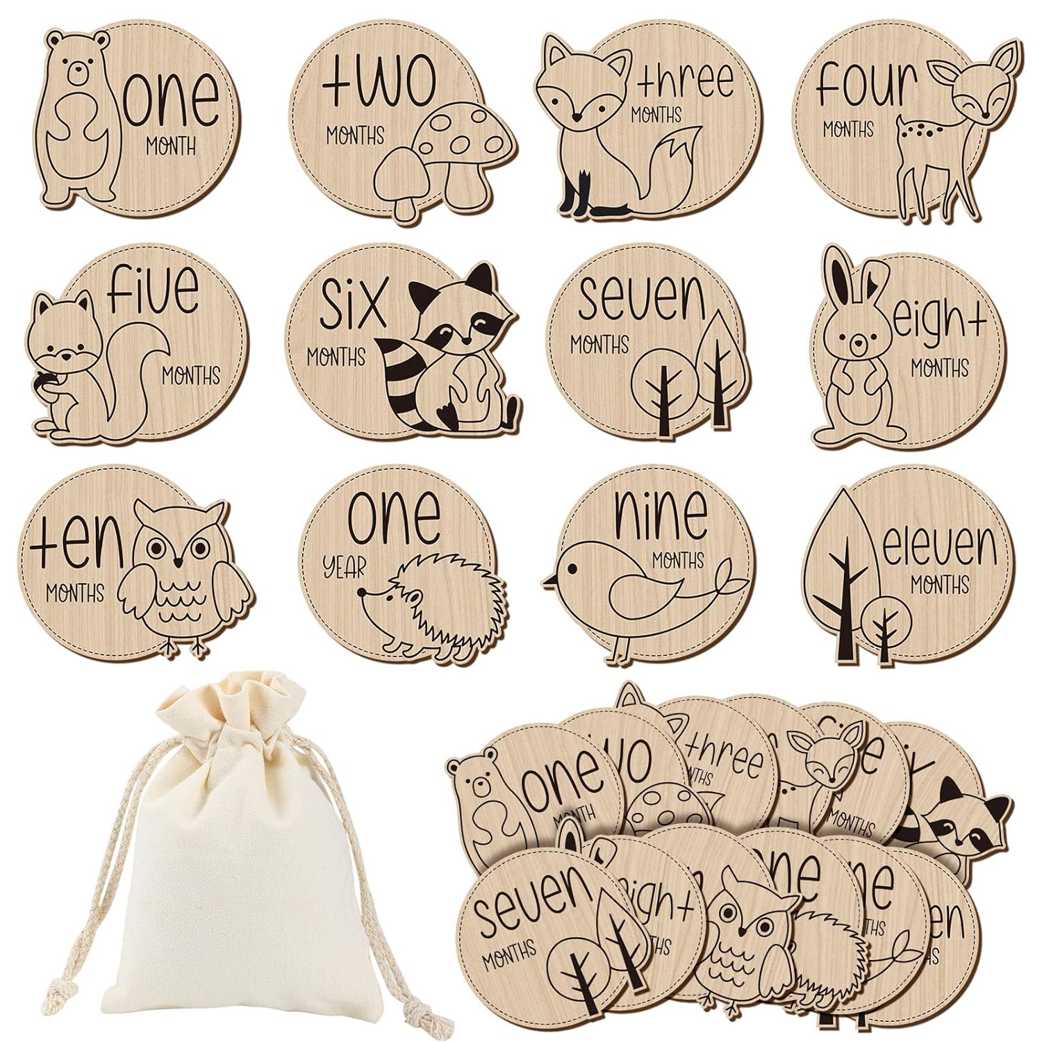 12 Pcs Wooden Baby Milestone Cards with Linen Bag Baby Monthly Milestone Marker Discs Signs Baby Announcement Cards Photo Props
12 Pcs Wooden Baby Milestone Cards with Linen Bag Baby Monthly Milestone Marker Discs Signs Baby Announcement Cards Photo Props