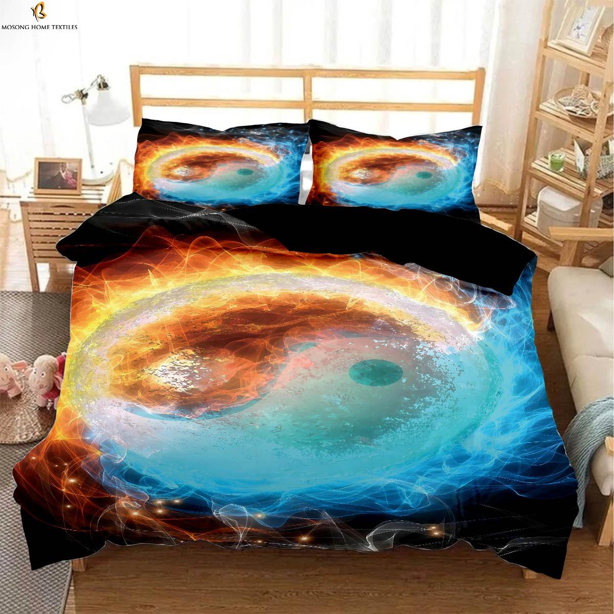 Пододеяльник с принтом «Вода и огонь Тайцзи» Постельное белье Текстильное одеяло Чехол Наволочка Комплект из трех предметов Машинная стирка EU 135x200cm 2PCS