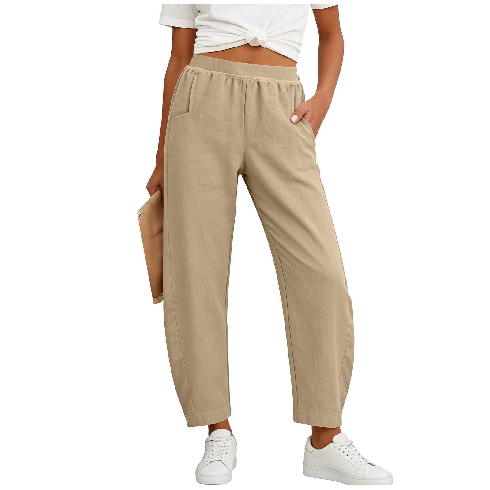 Women Elastic High Waist Pant Casual Fit Wide Leg Long Pants Trousers With Pockets S хакі
Women Elastic High Waist Pant Casual Fit Wide Leg Long Pants Trousers With Pockets S хакі