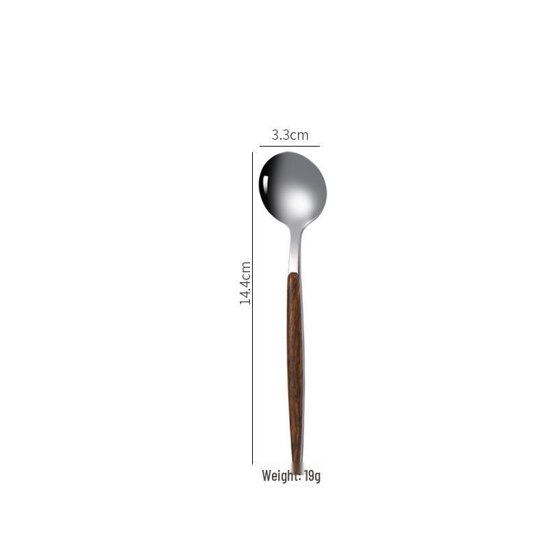 Portugal 430 Stainless Steel Flatware Set with Imitation Wood Handle, Includes Knife, Fork, Spoon, Teaspoon, and Tea Fork for Western Dining.
Portugal 430 Stainless Steel Flatware Set with Imitation Wood Handle, Includes Knife, Fork, Spoon, Teaspoon, and Tea Fork for Western Dining.