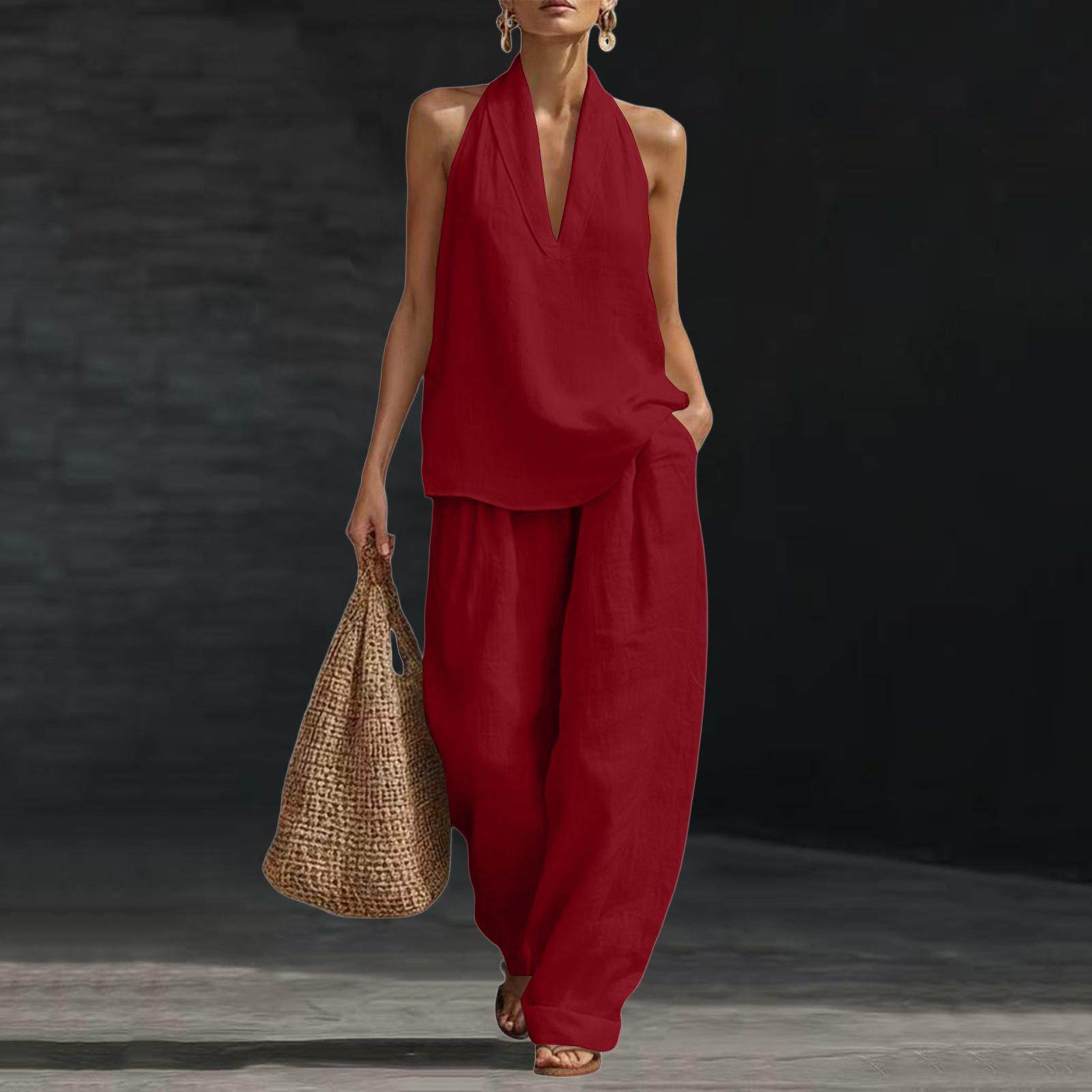 Women s Sleeveless Loose Fit Halter Neck Top and Wide Leg Pants Two Piece Set Casual Summer Outfit Lightweight Fabric XXL червоний
Women s Sleeveless Loose Fit Halter Neck Top and Wide Leg Pants Two Piece Set Casual Summer Outfit Lightweight Fabric XXL червоний