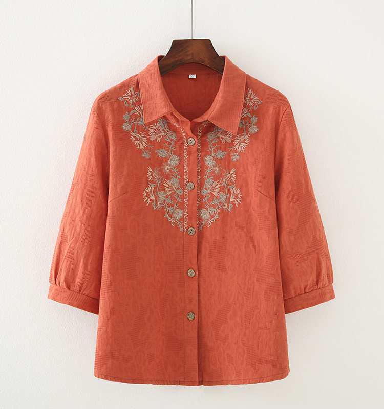 Mom s Floral Embroidered Cotton Lapel Shirt - Stylish Lightweight Cardigan for Middle-Aged & Elderly Women 5XL: 155-180 jin
Mom s Floral Embroidered Cotton Lapel Shirt - Stylish Lightweight Cardigan for Middle-Aged & Elderly Women 5XL: 155-180 jin