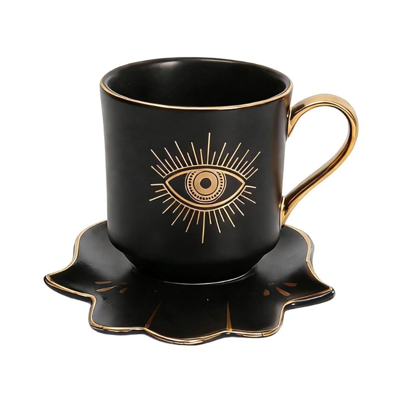 Turkish Arabic Evils Eye Pattern Ceramic Tea Cup Set with Matching Saucer Smooth Trim for Coffee Milk Drinking Use чорний
Turkish Arabic Evils Eye Pattern Ceramic Tea Cup Set with Matching Saucer Smooth Trim for Coffee Milk Drinking Use чорний