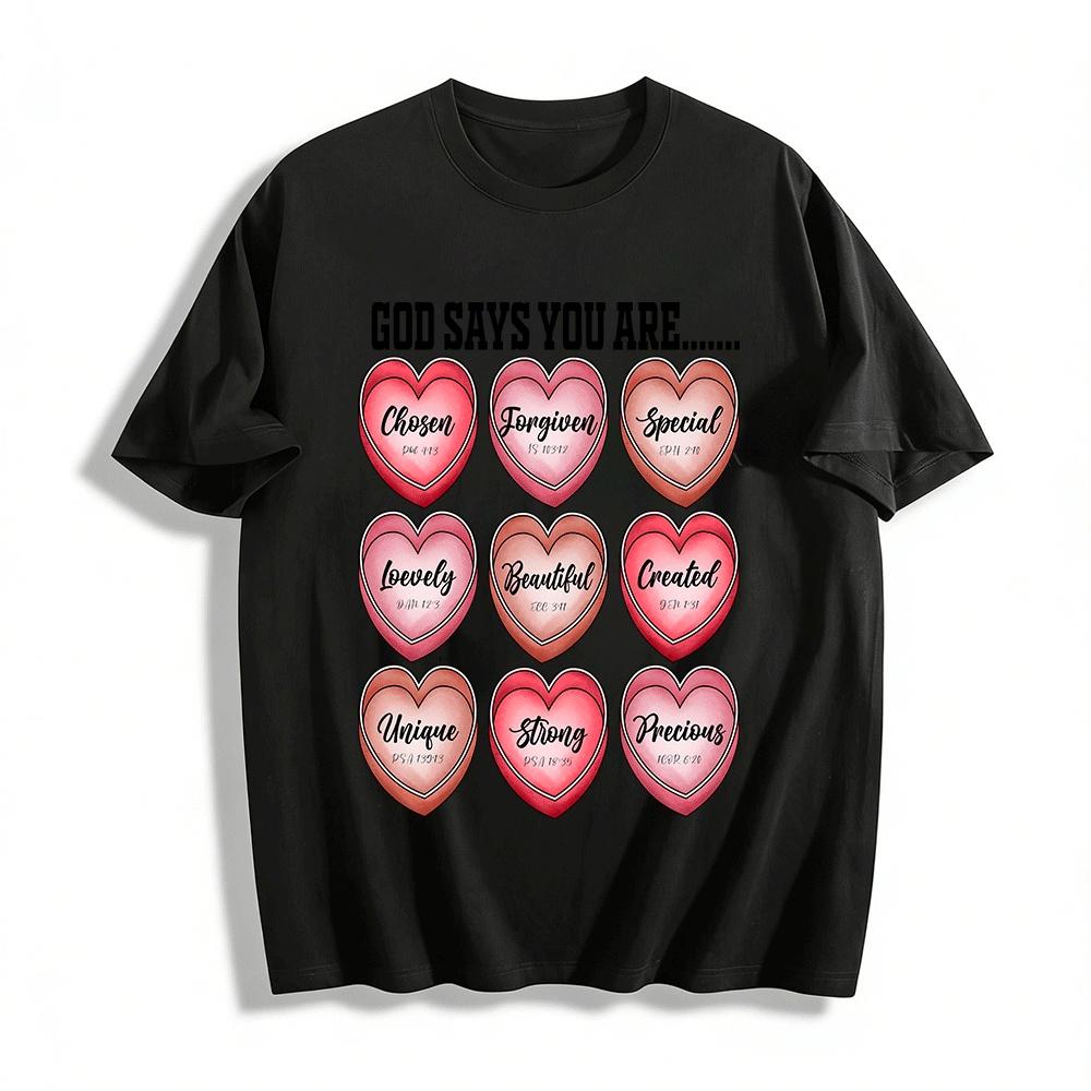 God Says You Are Christian Bible Verse Heart Graphic Faith T-Shirt Pure cotton T-shirt XXS
God Says You Are Christian Bible Verse Heart Graphic Faith T-Shirt Pure cotton T-shirt XXS