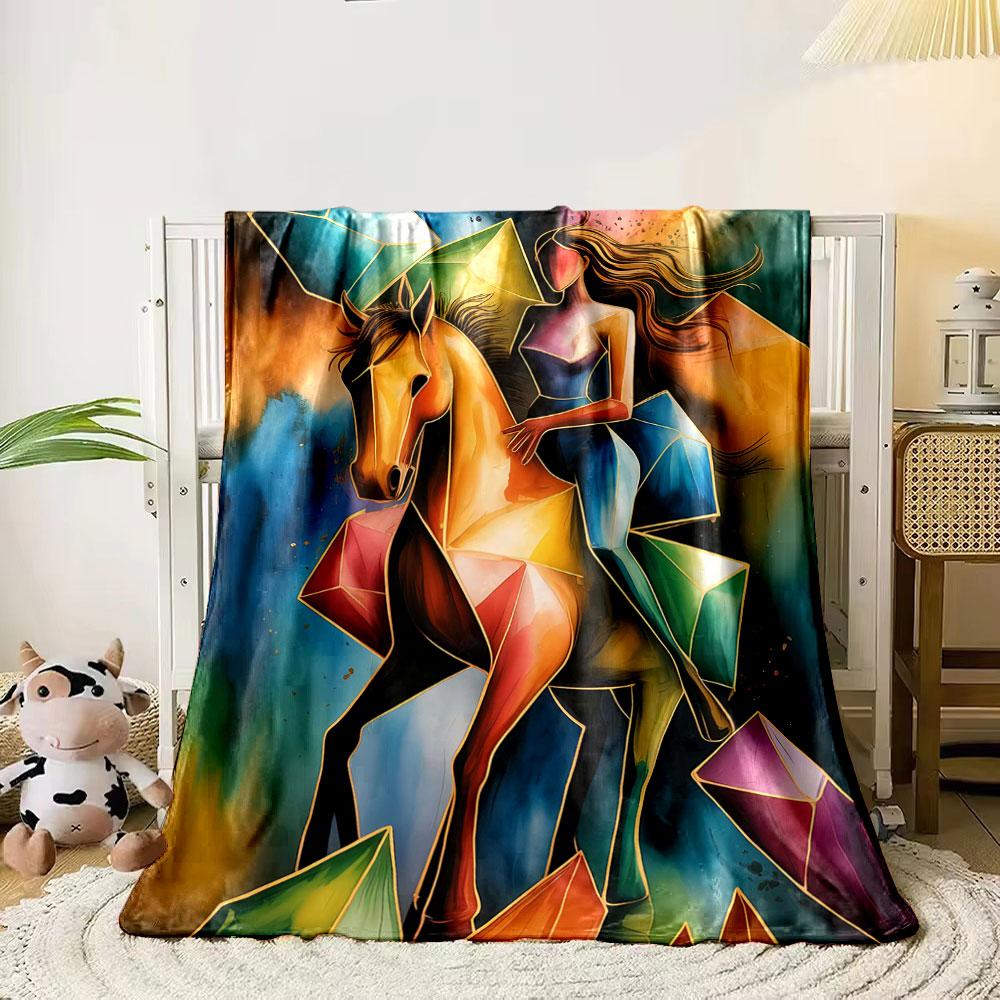 A colorful, faceless woman riding a horse amidst prism-like shapes. for all seasons blanket lunch break throw gift 80cm x 120cm
A colorful, faceless woman riding a horse amidst prism-like shapes. for all seasons blanket lunch break throw gift 80cm x 120cm
