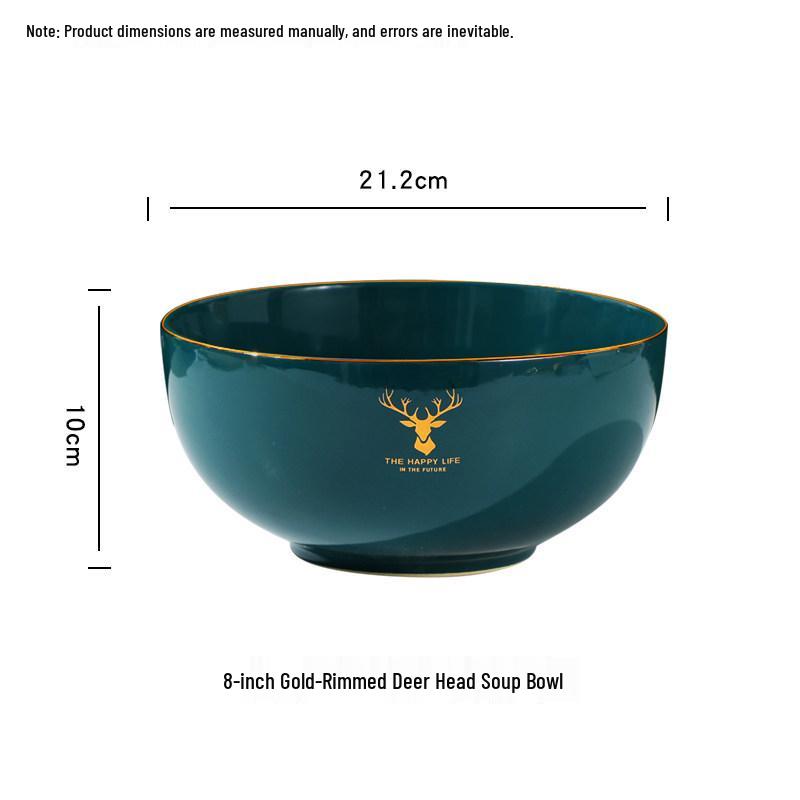8-inch Peacock Green Soup Bowl with Gold Rim and Deer Design
8-inch Peacock Green Soup Bowl with Gold Rim and Deer Design