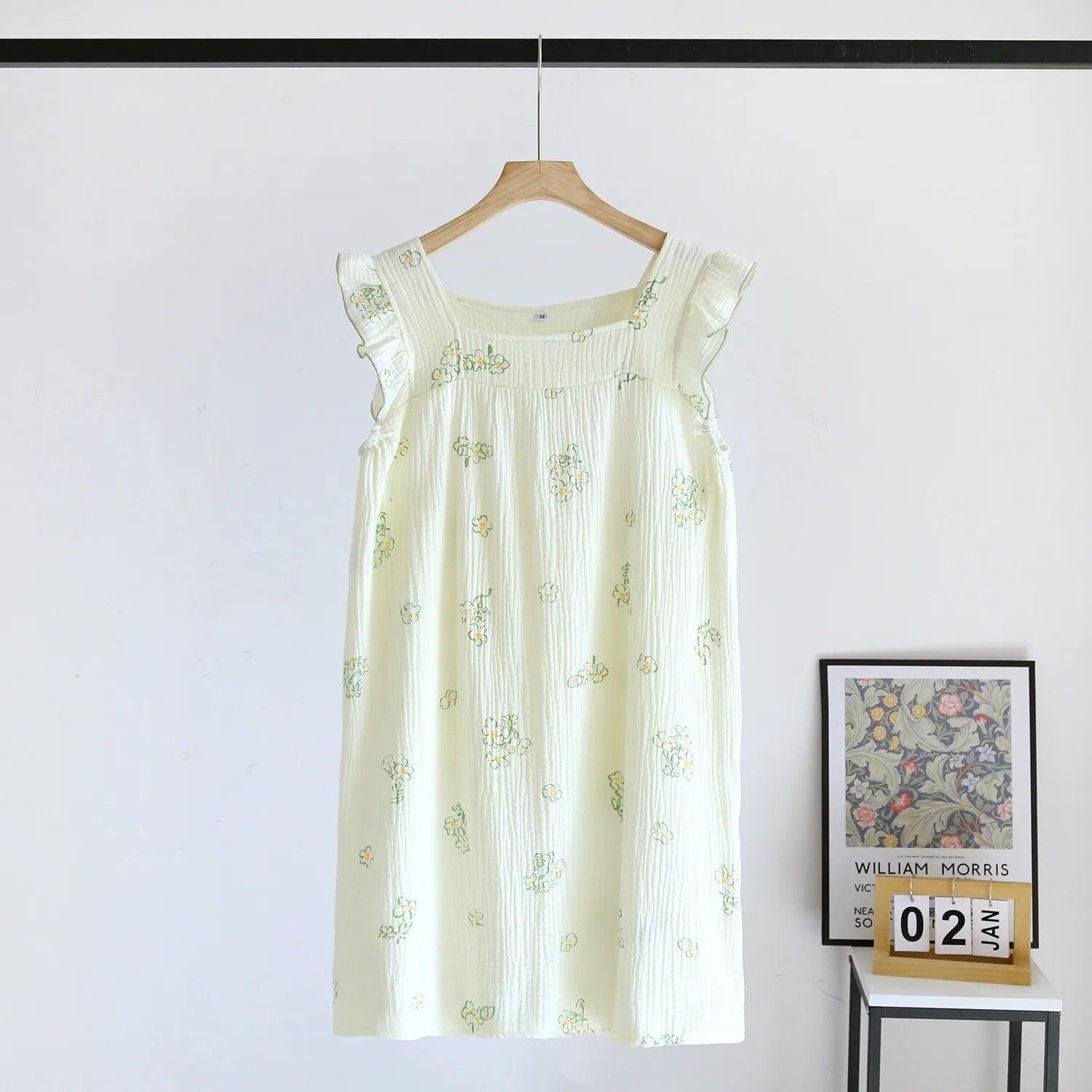 2025 Лето Новое женское ночное белье 100% хлопок креп слинг платье милое женское платье-топ с деревянным краем ушка Home Fury Ladies XL