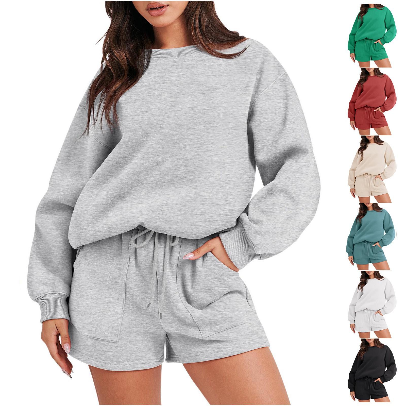 Женский однотонный костюм с круглым вырезом и длинными рукавами, спортивные шорты, домашний костюм
Женский однотонный костюм с круглым вырезом и длинными рукавами, спортивные шорты, домашний костюм