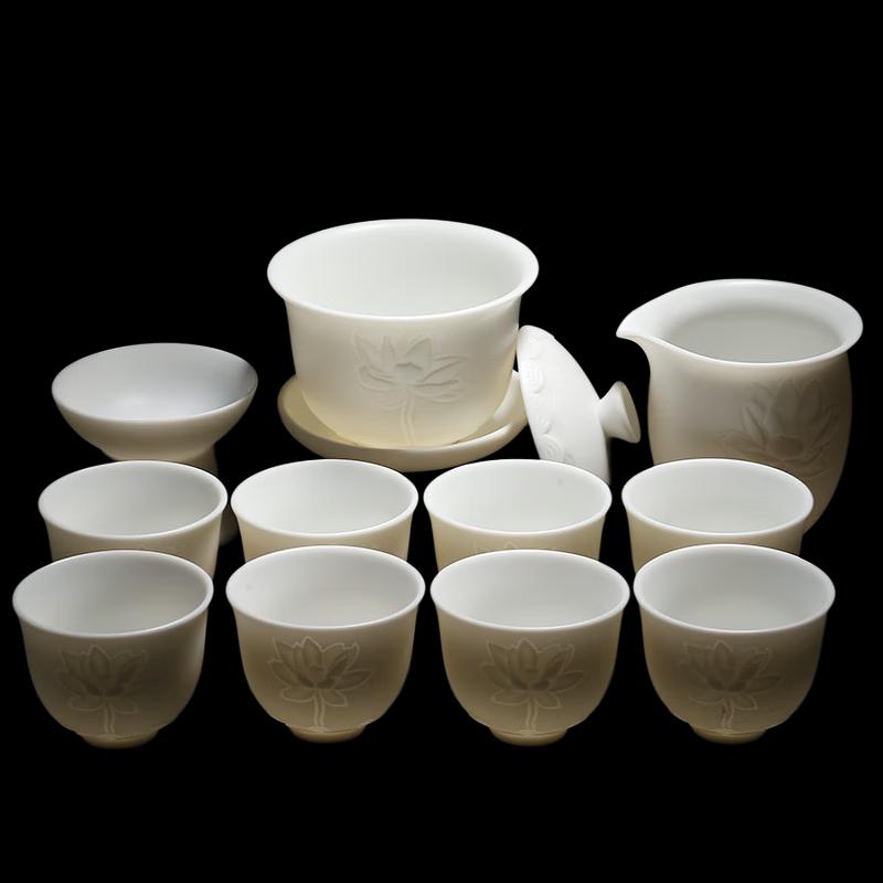 White Ceramic Lotus Relief Tea Set 11-piece: 8 Cups, Strainer, Pitcher, Lidded Bowl
White Ceramic Lotus Relief Tea Set 11-piece: 8 Cups, Strainer, Pitcher, Lidded Bowl