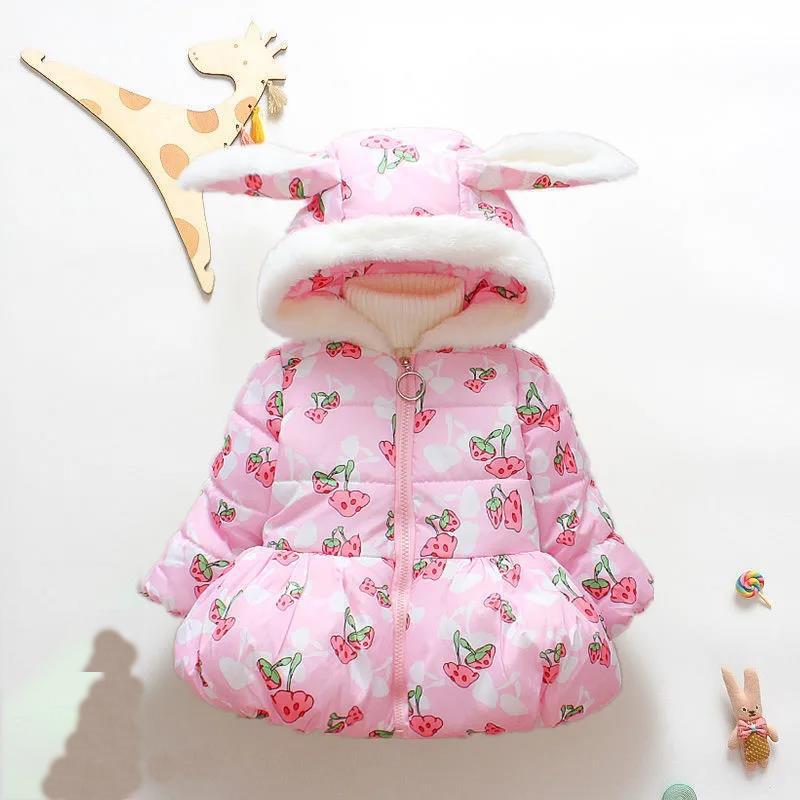 Зимнее стеганое пальто для девочек с цветочным узором в виде грибов, стеганое пальто в стиле принцессы, милое хлопковое пальто средней длины для девочек, бархатное пальто 80