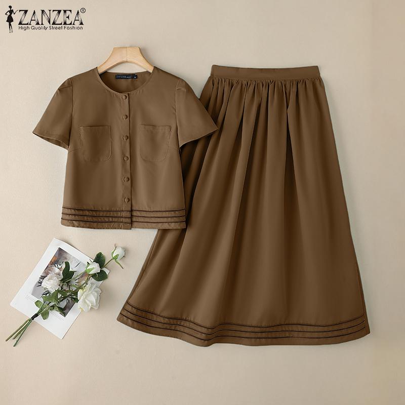 ZANZEA Women Short Sleeve Blouse and A-line Skirts Summer Two Piece Suit Sets 5XL коричневий
ZANZEA Women Short Sleeve Blouse and A-line Skirts Summer Two Piece Suit Sets 5XL коричневий