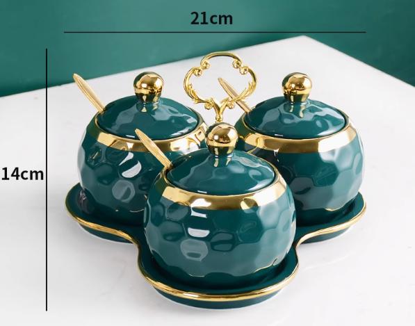 Nordic Ceramics Spice Jar Three-piece Set Pink Green Seasoning Box Set with Tray Metal Rack Home Use Spice Container Combination
Nordic Ceramics Spice Jar Three-piece Set Pink Green Seasoning Box Set with Tray Metal Rack Home Use Spice Container Combination