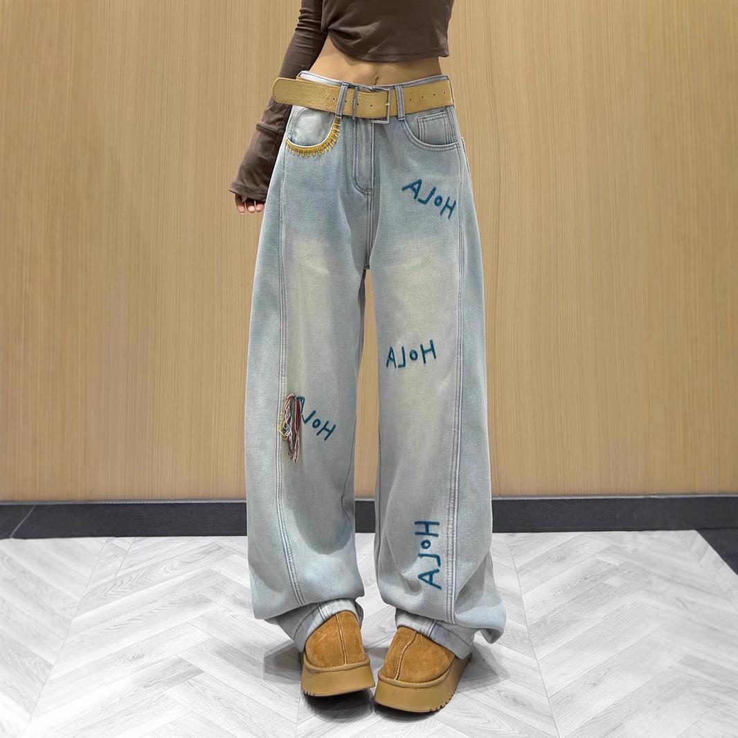Women s Light-Colored Spring 2025 Slim-Fit Wide-Leg Jeans with Embroidered Letters, Niche Design, Loose, Floor-Length. Large
Women s Light-Colored Spring 2025 Slim-Fit Wide-Leg Jeans with Embroidered Letters, Niche Design, Loose, Floor-Length. Large