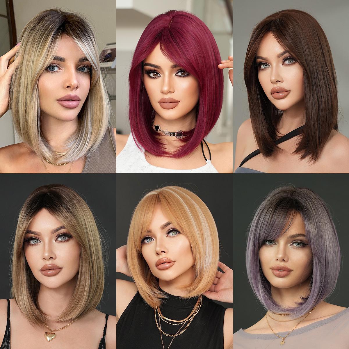 European and American wig women shoulder length straight hair gradient gold side split eight character bangs natural synthetic full head cover
European and American wig women shoulder length straight hair gradient gold side split eight character bangs natural synthetic full head cover