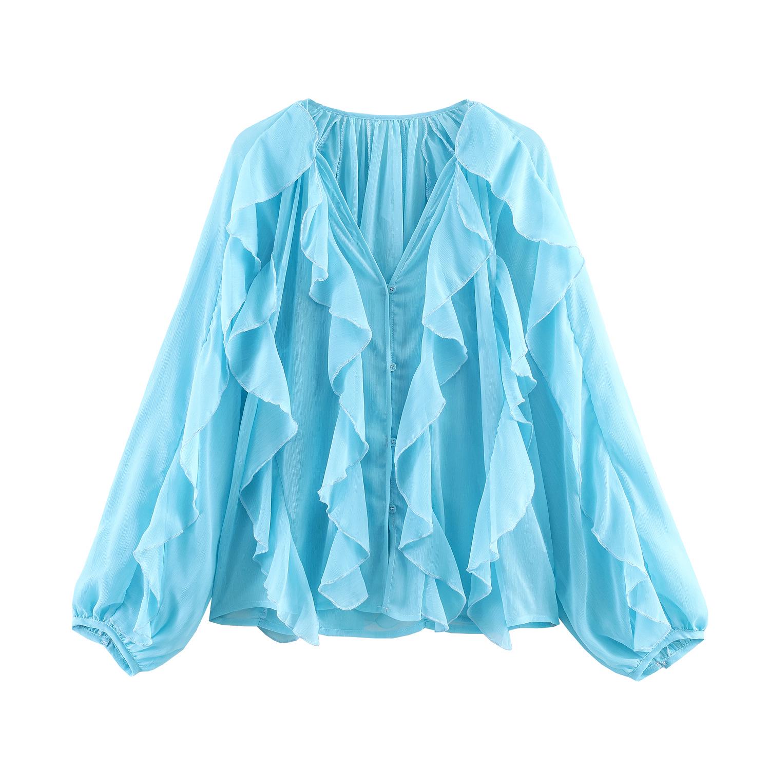 European Women s Summer V-Neck Ruffle Chiffon Blouse S
European Women s Summer V-Neck Ruffle Chiffon Blouse S
