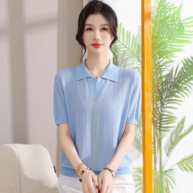 Elegant Ice Silk Lapel T-Shirt for Moms: New Style Short-Sleeved Knit Top for Middle-Aged and Elderly Women L (recommended 80-100 jin) синій
Elegant Ice Silk Lapel T-Shirt for Moms: New Style Short-Sleeved Knit Top for Middle-Aged and Elderly Women L (recommended 80-100 jin) синій