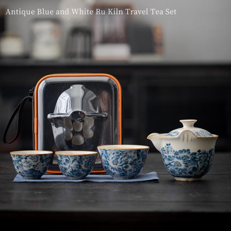 Ru Kiln Blue and White Flowers Wanjin Kuaike Cup Kung Fu Travel Tea Set One Pot Three Cups Portable Storage Bag Outdoor Tea Set Four-piece Set
Ru Kiln Blue and White Flowers Wanjin Kuaike Cup Kung Fu Travel Tea Set One Pot Three Cups Portable Storage Bag Outdoor Tea Set Four-piece Set