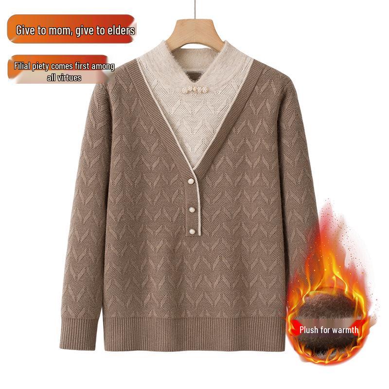 Mama Autumn Winter Faux Two-Piece Knit Plus Velvet Sweater for Mid-Aged & Elderly - Half-High Collar Base Layer 4XL for 130-150 jin
Mama Autumn Winter Faux Two-Piece Knit Plus Velvet Sweater for Mid-Aged & Elderly - Half-High Collar Base Layer 4XL for 130-150 jin