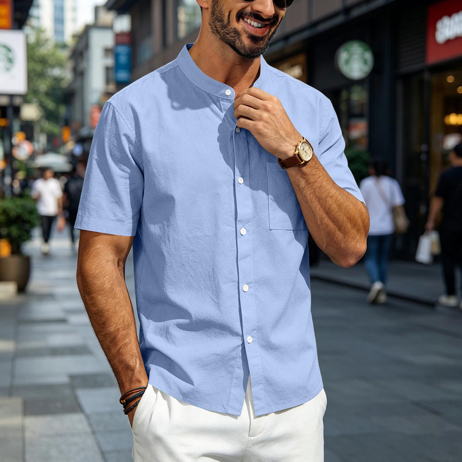 Mens Linen Shirt Short Sleeve Stand Collar Casual Loose Fit Breathable Lightweight Button Down Top with Chest Pocket XL
Mens Linen Shirt Short Sleeve Stand Collar Casual Loose Fit Breathable Lightweight Button Down Top with Chest Pocket XL