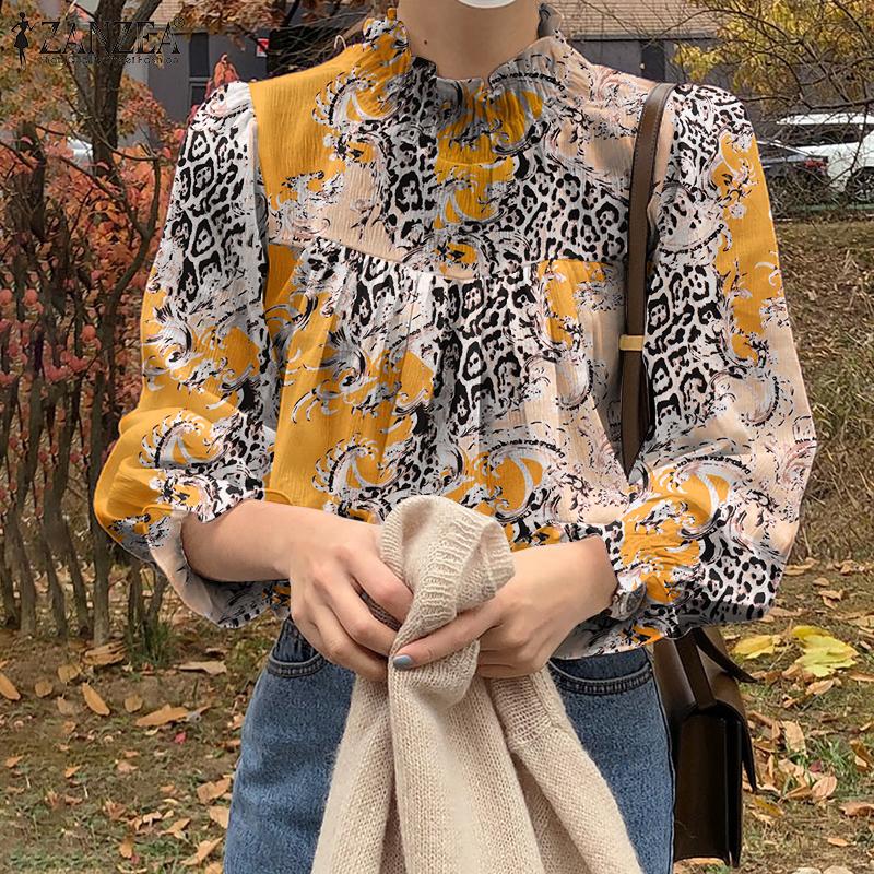 ZANZEA Женская повседневная блузка с воротником-стойкой и длинным рукавом с принтом 
ZANZEA Женская повседневная блузка с воротником-стойкой и длинным рукавом с принтом