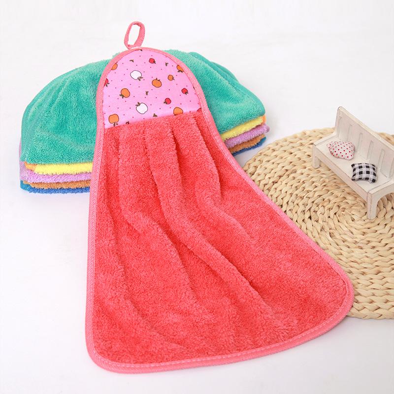 Мультяшное подвесное банное полотенце Коралловое бархатное полотенце для протирания Абсорбирующая ткань для вытирания Салфетки Полотенца для рук Ванная комната Микрофиба Очень толстый носовой платок 1pc красный