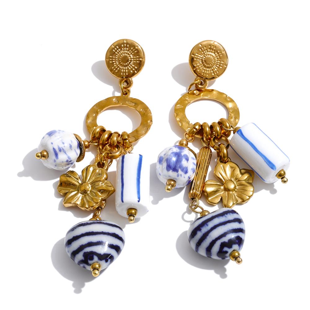 Yhpup New Arrivals Stainless Steel Blue Ceramic Flower Heart Drop Charm Earrings Stylish Unique Handmade Golden Handmade Jewelry
Yhpup New Arrivals Stainless Steel Blue Ceramic Flower Heart Drop Charm Earrings Stylish Unique Handmade Golden Handmade Jewelry