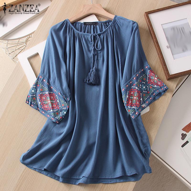 ZANZEA Женская повседневная свободная летняя блузка с круглым вырезом и вышивкой до половины рукава
ZANZEA Женская повседневная свободная летняя блузка с круглым вырезом и вышивкой до половины рукава