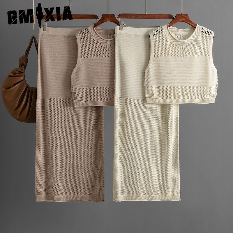 GMXIA Slim-fitting Openwork Sleeveless Vest Set Summer Knitted Slit Skirt Two-piece Set One size сірий колір
GMXIA Slim-fitting Openwork Sleeveless Vest Set Summer Knitted Slit Skirt Two-piece Set One size сірий колір