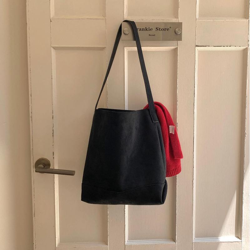 Винтажная замшевая сумка-тоут женская новая сумка-ведро большой вместимости для поездок на работу сумка на плечо женская чёрный