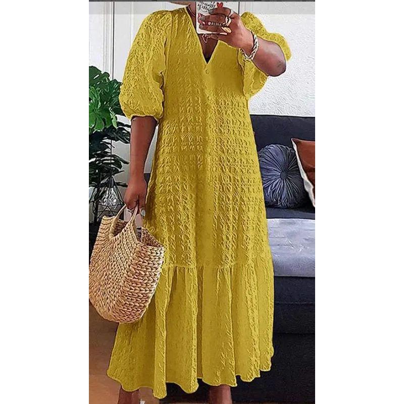 Summer New Solid V-neck Button Pleat Loose Casual Dress Loose Casual Casual Dress Yellow 4XL
Summer New Solid V-neck Button Pleat Loose Casual Dress Loose Casual Casual Dress Yellow 4XL