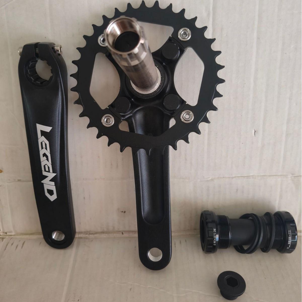 LEGEND Mountain Bike Crankset: 34T Hollow Integrated, 170MM Square Hole, Aluminum Alloy Chainring and Crank Arm.
LEGEND Mountain Bike Crankset: 34T Hollow Integrated, 170MM Square Hole, Aluminum Alloy Chainring and Crank Arm.