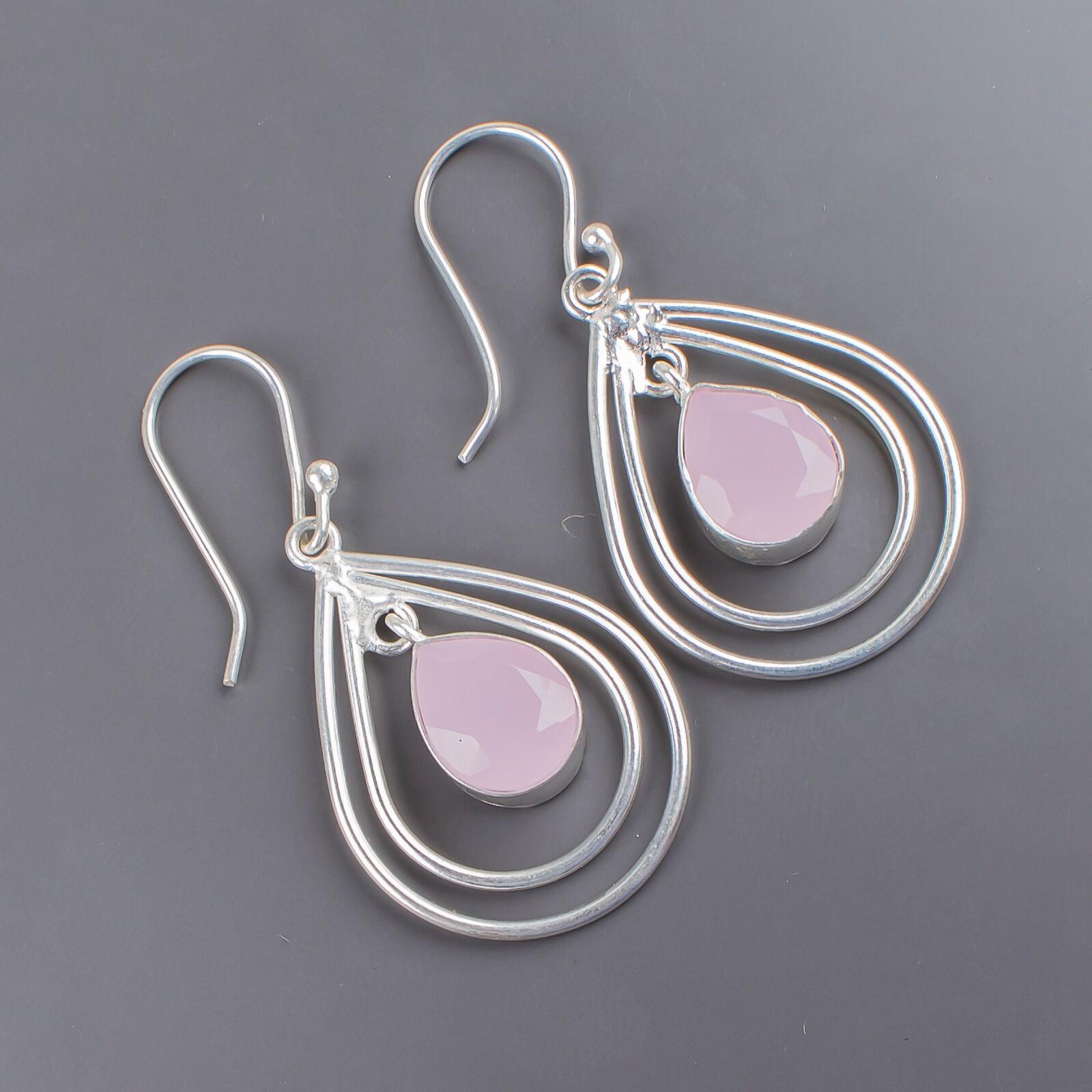 Rose Chalcedony Gemstone 925 Sterling Silver Jewelry Handcrafted Earrings 2.00 EE-34-13
Rose Chalcedony Gemstone 925 Sterling Silver Jewelry Handcrafted Earrings 2.00 EE-34-13