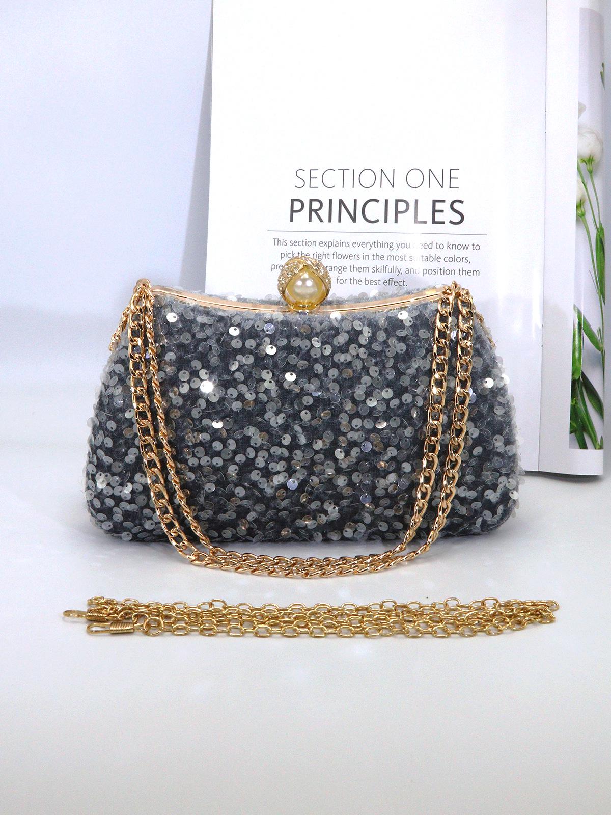 Pearl Sequin Crossbody Bag: Elegant European & American Style, Double Chain, Solid Color, Luxury Shoulder Evening Accessory
Pearl Sequin Crossbody Bag: Elegant European & American Style, Double Chain, Solid Color, Luxury Shoulder Evening Accessory