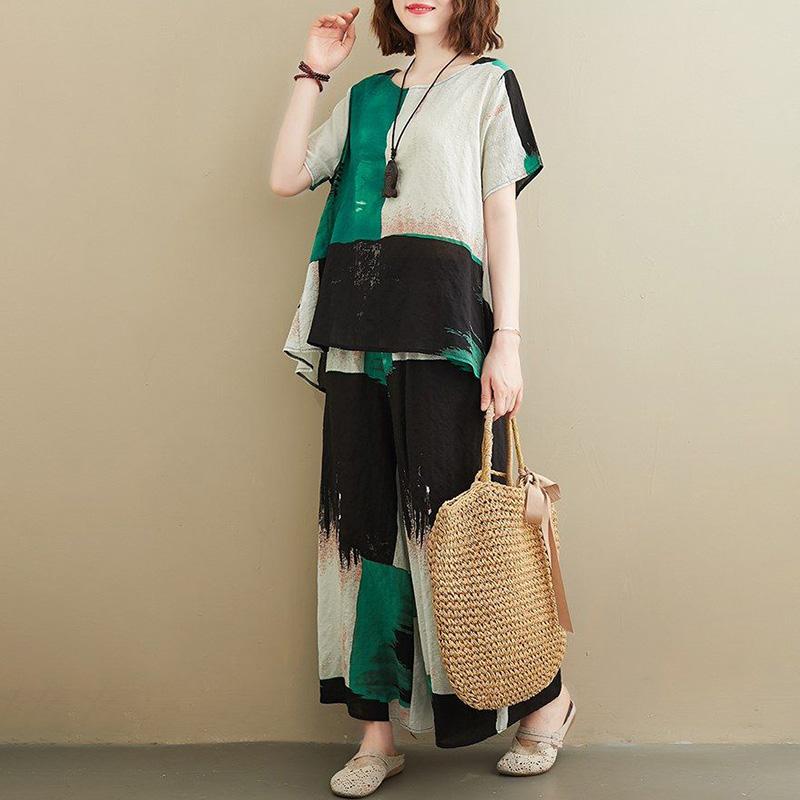 2PC Summer Suit Women Cotton T-shirt Pants Two-piece Loose Casual Short-sleeved Top and Longs Pants Oversized Suit XXXL зелений
2PC Summer Suit Women Cotton T-shirt Pants Two-piece Loose Casual Short-sleeved Top and Longs Pants Oversized Suit XXXL зелений
