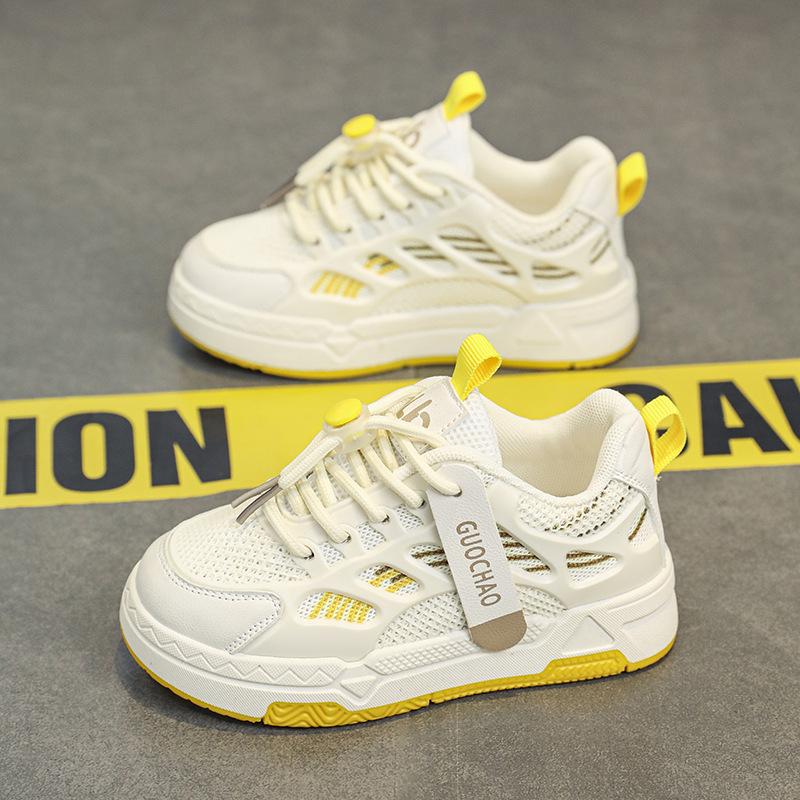 2024 Весна Осень Детская обувь Нескользящая Детская обувь для бега Мальчики Мода Дышащие Сетчатые Кроссовки Девочки Повседневная Спортивная обувь 29 жёлтый