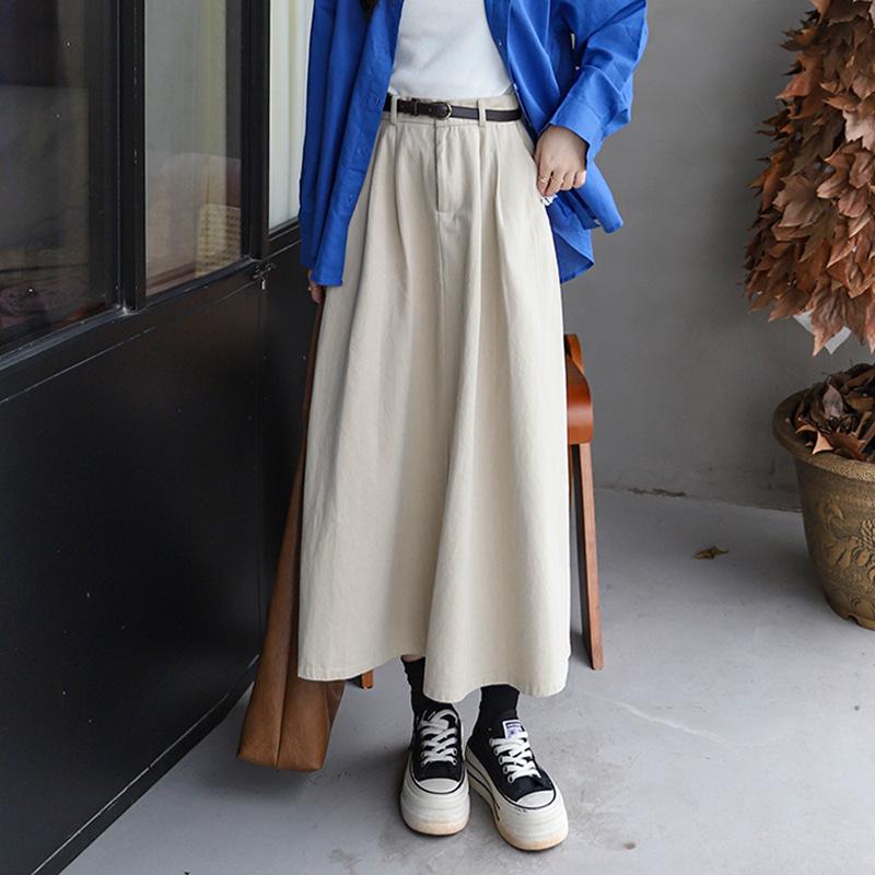 Versatile Washed Cotton Midi Skirt - High Waist, Solid Color, Double Pockets, Slimming A-line for Women, Early Autumn. Large
Versatile Washed Cotton Midi Skirt - High Waist, Solid Color, Double Pockets, Slimming A-line for Women, Early Autumn. Large